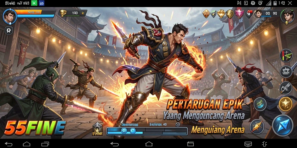 Gameplay Fighting yang mendebarkan dalam 55FIVE.