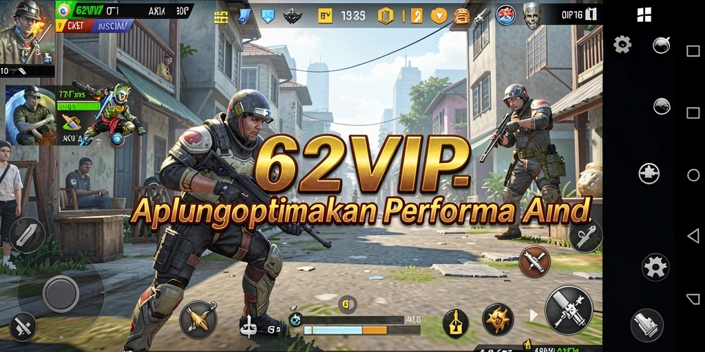 Screenshot aplikasi 62VIP menampilkan pemantauan kinerja dan pengelolaan perangkat.