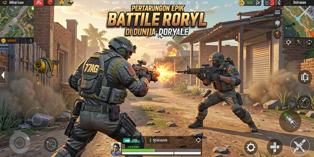 Screenshot gameplay 77AG menampilkan aksi Battle Royale yang mendebarkan.