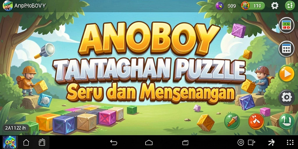 Tampilan screenshot gameplay ANOBOY menunjukkan tantangan puzzle yang seru.