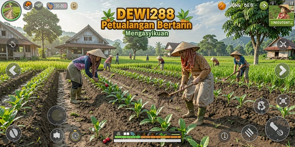Screenshot gameplay DEWI288 menunjukkan aktivitas bertani yang seru.