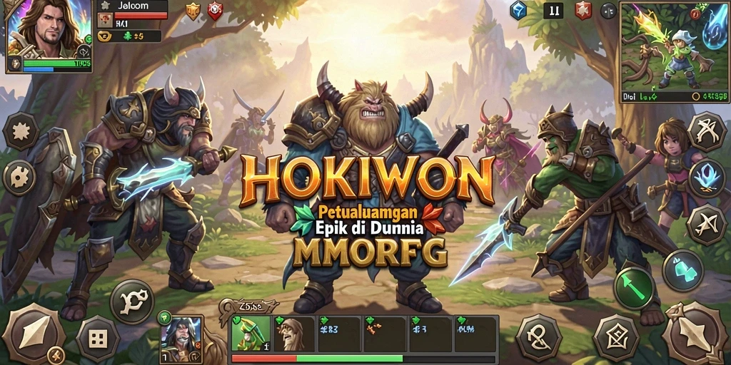 Tangkapan layar HOKIWON menampilkan pemain bertarung melawan monster di dunia MMORPG.