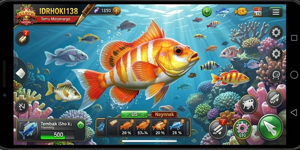 Tangkapan layar gameplay IDRHOKI138 dengan ikan yang berwarna-warni.