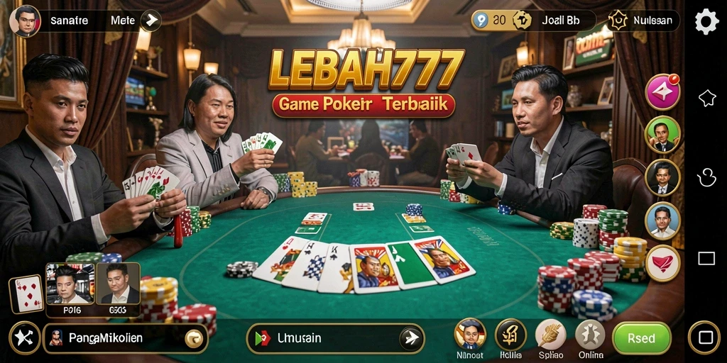 Tangkapan layar gameplay LEBAH777 menampilkan aksi Poker yang mendebarkan.
