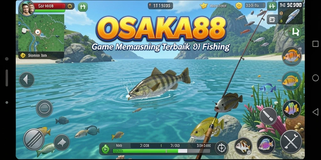 Screenshot gameplay OSAKA88 menunjukkan adegan memancing yang seru dan menarik.