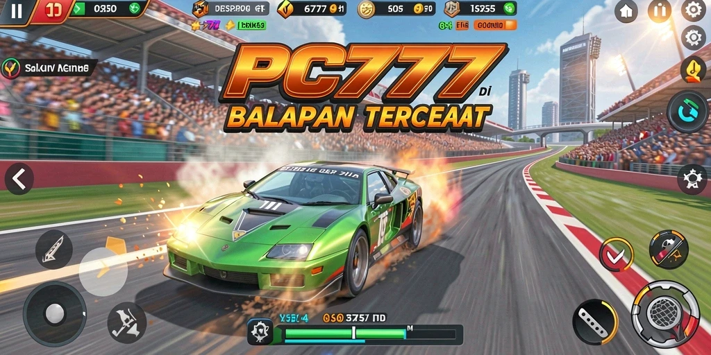 Screenshot gameplay PC777 yang menunjukkan aksi balapan penuh adrenalin.