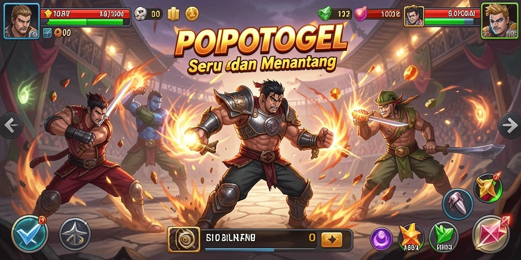 Screenshot gameplay POPOTOGEL menampilkan aksi pertarungan epik.