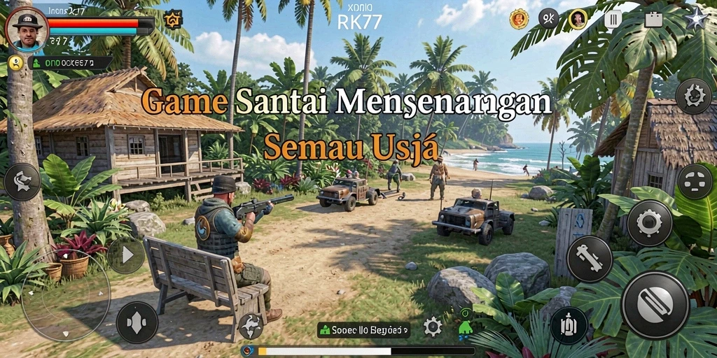 Screenshot menarik dari gameplay RK77 yang penuh warna dan menantang.