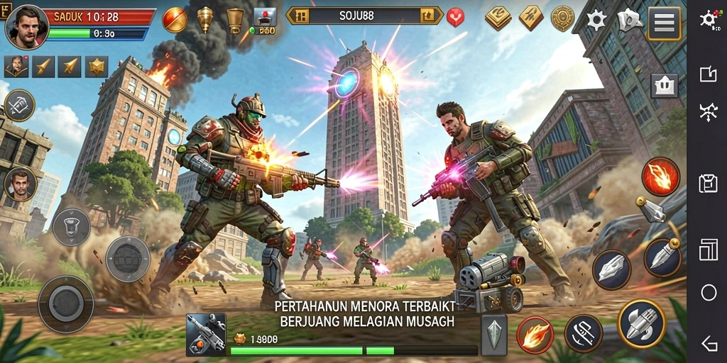Tangkapan layar SOJU88 menampilkan aksi epic dalam permainan Tower Defense.