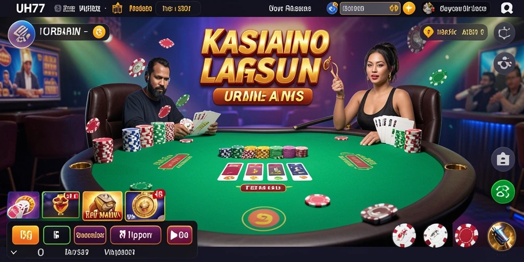 Tangkapan layar UH77 menampilkan dealer langsung dan suasana permainan kasino.