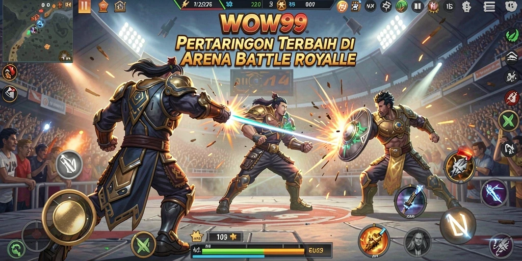 Menampilkan aksi intens dalam pertempuran WOW99 Battle Royale.