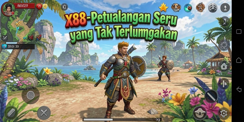 Screenshot gameplay X88 yang memperlihatkan aksi petualangan yang mendebarkan.